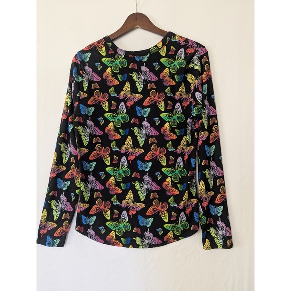 No Boundaries Black Butterfly Print Long Sleeve Ribbed Top Womens XXL Base Layer - Picture 3 of 8